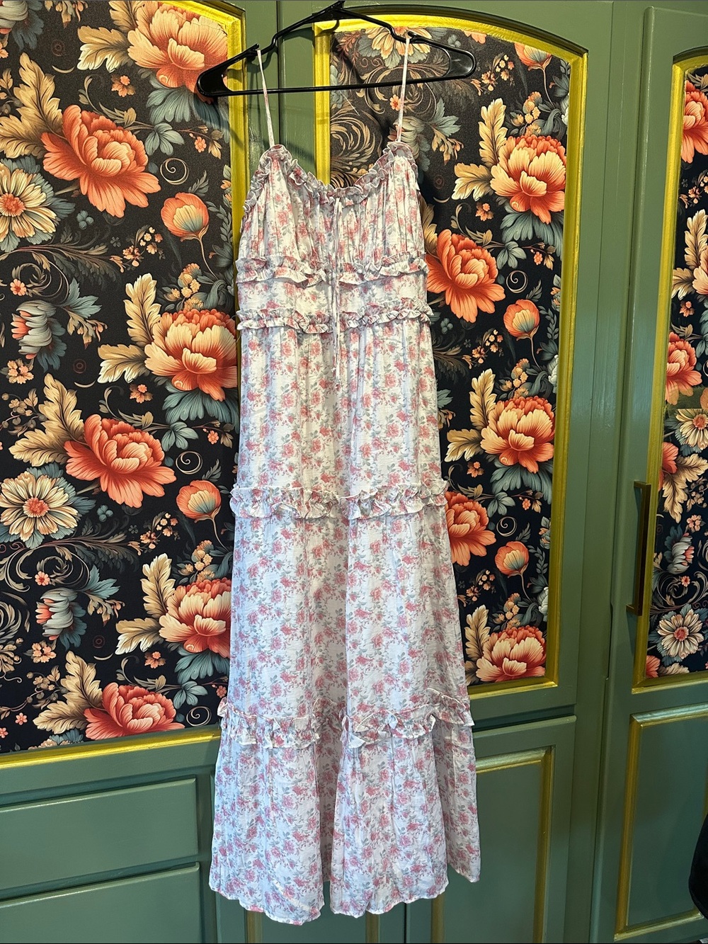 Altard state Ladies Pink Floral Ruffle Tiered maxi Dress